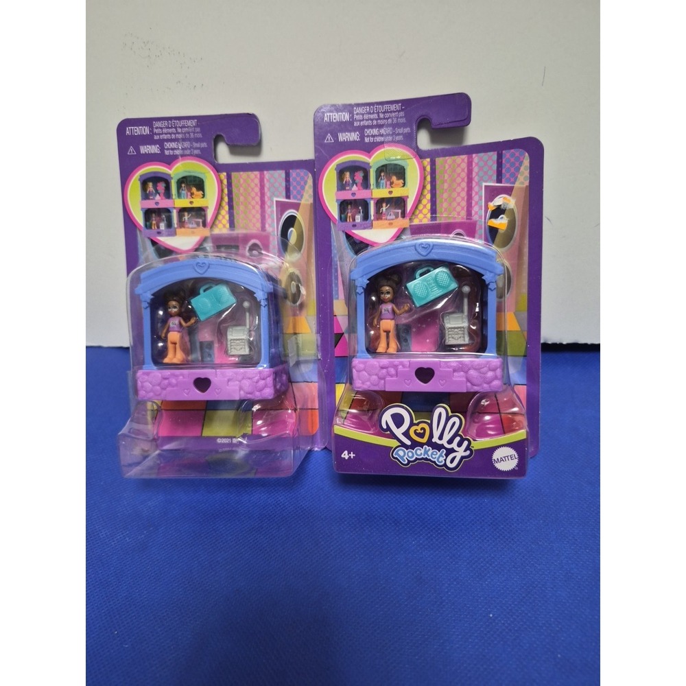 Lot of 2 Polly Pocket African American Dolls with Accessories Box Taped On 1 .